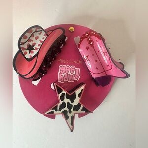 Pink Linen New Set of 3 YeeHaw Hair Claw Clips